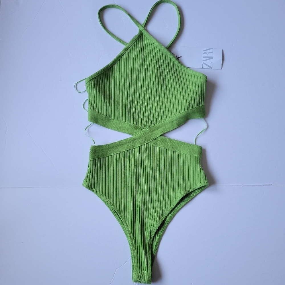 Zara Lime Green Ribbed Bodysuit.